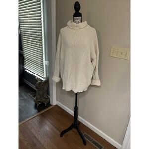 Aerie Oversized Sweater Round Neck Sz M Tan Waffle Knit Cozy Core Relaxed 123